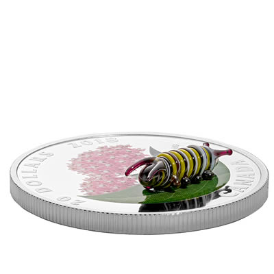 RCM-New-Release:--2018-1-Oz.-Pure-Silver-Coin---Murano-Glass-Caterpillar